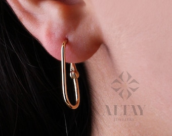 14K Gold Plain Rectangle Earrings, Simple Hoop Earrings, Tiny Drop Dainty Earring, Dainty Delicate Gift For Her, Mothers Day Gift