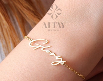 14K Gold Name Bracelet, Initial Bracelet, Cursive Letter Bracelets, Gold Customized Bracelet, Personalized Gold, Name Anklet, Custom Gift