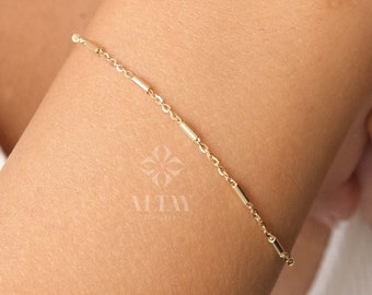 14K Gold Tube Chain Bracelet, Cylinder Tube Bracelet, Chunky Rolo Chain, Modern Gold Bracelet, Gift For Her