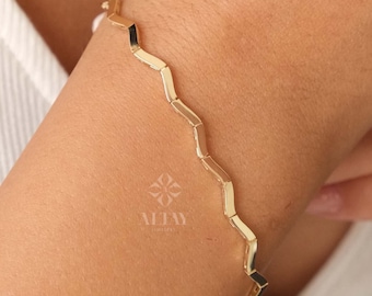 14K Gold Wave Bangle Bracelet, Wave Cuff Bracelet, Twisted Wire Stacking Bracelet, Personalized Graduation Gift, Zig Zag Geometric Bangle