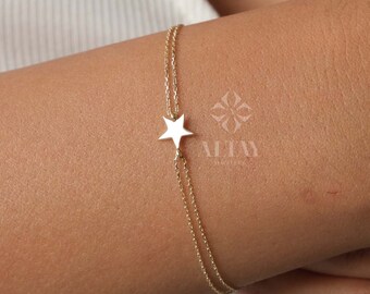 14K Gold Star Bracelet, Tiny Star Bracelet, Dainty Celestial Jewelry, Minimalist Star Charm Bracelet, Handmade Bracelet, Graduation Gift