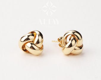 14K Gold Knot Earrings, Dainty Love Knot Studs, Minimalist Twisted Knot Earrings, Triple Knot Cartilage Helix Piercing, Unique Gift for Her