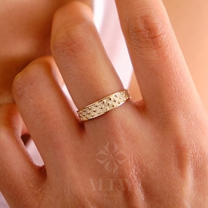 14K Gold Diamond Pattern Ring, Pave Gold Band, Chunky Wedding Band, Eternity Ring, Pave Wedding Ring, Wedding Band, Gift For Her