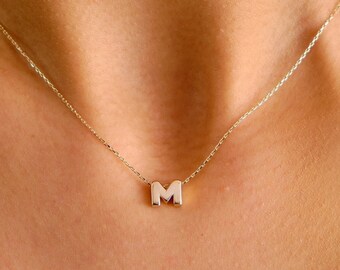 14K Solid Gold Initial Necklace, Letter Pendant Choker, Minimal Letter Charm, Name Necklace, Dainty, Personalized Pendant, Gift For her