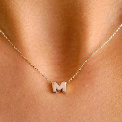14k Solid Gold Initial Necklace Letter 