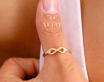 14K Solid Gold Infinity Ring, Wedding Band, Engagement Ring, Long Life Symbol, Gift For Her, Minimalist Fine Jewelry, Everydaywear Jewelry
