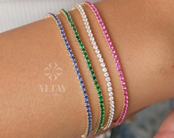 14K Gold Tennis Bracelet, 2mm Tennis Bracelet, Birthstone Tennis Bracelets, Custom Gemstone Bracelet, Personalized Men Women Gold Gift