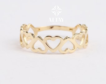 14K Gold Heart Band Ring, Open Heart Gold Ring, Dainty Real Gold Stacking Ring, Minimal Love Ring, Gift for Her