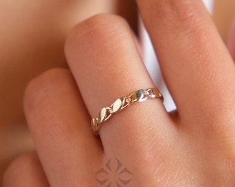 14K Solid Gold Mirror Chain Ring, 3mm Sequin Ring, Elegant Anklet Unisex Chain Band, Sparkle Wedding Delicate, Stacking, Gift For Her Him