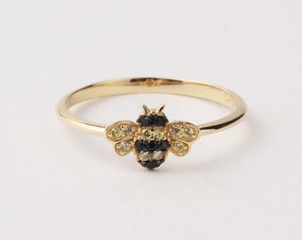 14K Gold Bee Ring, Minimal Honey Bee Gold Ring, Dainty Nature Inspired Ring, Everyday Real Gold Jewelry Gift for Her