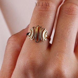 14K Gold ZigZag Ring, Vintage Style  Statement Ring, Sticks Ring, Unique Design, Jewelery, Minimalist, Gift For Her, Real Gold, Jewelry