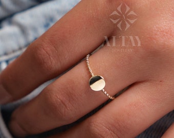 14K Bead Gold Ring, Personalized Initial Rings, Minimalist Rings, Gold Letter Ring, Dainty Letter Ring, Single Bead Letter Ring, Gift
