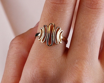 14K Gold ZigZag Ring, Vintage Style  Statement Ring, Sticks Ring, Unique Design, Jewelery, Minimalist, Gift For Her, Real Gold, Jewelry