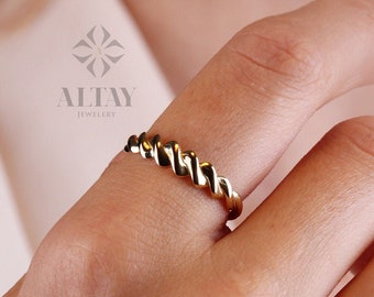 14K Gold Twist Ring, Croissant Braided Rope Dome Ring, Statement Ring, Half Twist Line Ring, Jewelery, Minimalist, Gift For Her, Jewelry