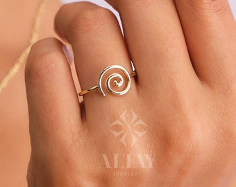 14K Gold Swirl Ring, Gold Candy Spiral Ring, Unique Promise Ring, Gold Wire Ring, Gold Anniversary Stacking Bridal Ring, Engagement Gift