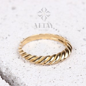 14K Solid Gold Croissant Ring, Twist Dome Ring, Gold Chunky Ring, Twisted Seil Ring, Bold Croissant Ring, Statement Ring, Minimalist Ring
