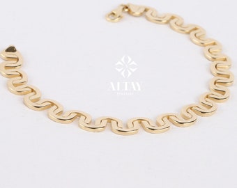 14K Gold Zigzag Bangle Bracelet, Thick Stackable Bracelet, Wide Wave Bangle Bracelet, Twisted Wire Stacking Bracelet, Bridal Gift