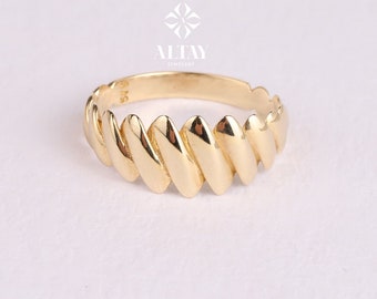 14K Gold Croissant Ring, Dome Croissant Ring, Chunky Bubble Ring,  Braided Dome Stacking Ring, Twisted Rope Ring, Thick Statement Ring