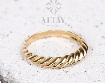 14K Solid Gold Croissant Ring, Twist Dome Ring, Gold Chunky Ring, Twisted Rope Ring, Bold Croissant Ring, Statement Ring, Minimalist Ring