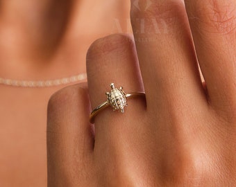 Anillo de tortuga de oro de 14 quilates, banda de tortuga marina de oro, anillo apilable de tortuga, anillo Caretta Caretta, joyería animal, anillo delicado para nudillos, tortuga de la suerte