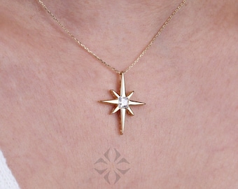 14K Gold North Star Necklace, Celestial North Star Pendant, Gift for Her, Minimalist, Dainty Layering Chain, Christmas, Valentines Day Gift