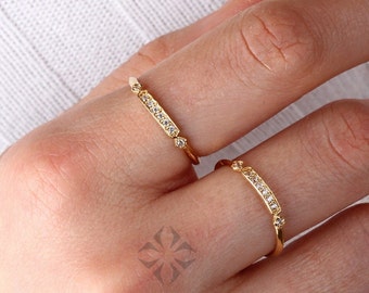 14K Gold Vintage-Diamantring, stapelbarer Ring aus massivem Gold im Vintage-Stil, zierlicher eleganter Goldring, Art-Deco-Ehering, halbe Ewigkeit