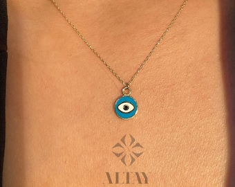 14K Gold Turquoise Evil Eye Necklace, Dainty Gold Necklace, Minimalist Fine Jewelry, Good Luck Charm, Protection Symbol, Gift For Her Baby