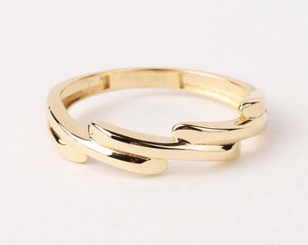 14K Gold Wave Branch Ring, Gold Twig Band, Minimalist Gold Knuckle Ring, Dainty Gold Leaf, Gold Branch Ring, Stackable Ring, Gift For Mom