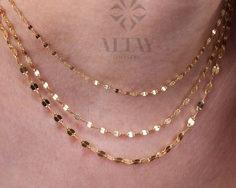 14K Gold Disc Necklace, Small Gold Disc Sequin Chain, Hammered Disc Necklace, Dainty Gold Necklace, Minimal Everyday Jewelry Gift