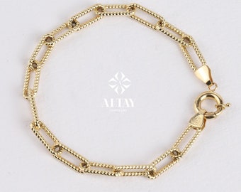 14K Gold Oval Link Chain Bracelet, 4.5mm Paperclip Chain Bracelet, Rope Chain Link Bracelet, Textured Bracelet, Stacking Bracelets Men Women