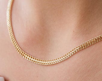 14K Gold Double Curb Chain Necklace, 3.7mm Vienna Chain Choker, Dailywear Jewelry, Armoured Chain, Minimal Fine Charm Jewelry, Gift For Her