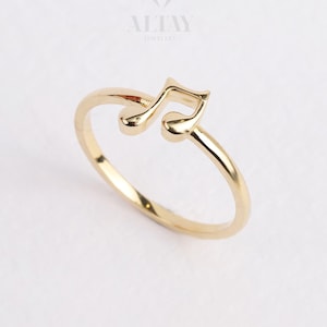 14K Gold Music Note Ring, Musical Note Gold Ring, Quaver Note Band Ring, Music Lover Jewelry, Minimal Music Ring for Musicians