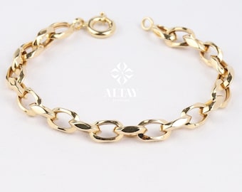 14K Gold Paperclip Rolo Chain Bracelet, Belcher Chain Bracelet, Oval Rectangle Paper Clip Chain, Faced Chain Bracelet, Dainty Gold Bracelet