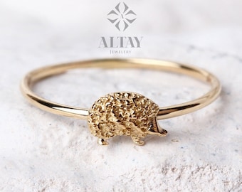 14K Gold Hedgehog Ring, Hedgehog Gold Band, Cute Animal Ring, Minimalist Hedgehog Ring, Valentine's Day Gift, Animal Jewelry, Gift for Her