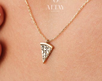 14K Gold Triangle Pendant Necklace, Textured Gold Pizza Slice Necklace, Unique Dainty Necklace, Minimalist Real Gold Jewelry