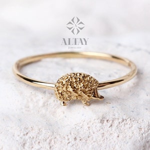 14K Gold Hedgehog Ring, Hedgehog Gold Band, Cute Animal Ring, Minimalist Hedgehog Ring, Valentine's Day Gift, Animal Jewelry, Gift for Her