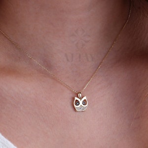 14K Gold Owl Diamond Necklace, CZ Diamond Night Owl Pendant Necklace, Dainty Gold Owl Charm, CZ Diamond Necklace, Gift For Her