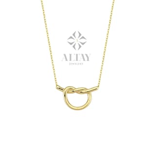Collar de nudo de corazón de oro macizo de 14 quilates, gargantilla de nudo de amor, colgante de nudo delicado, dije de nudo de pretzel, lazo de alambre trenzado, joyería para dama de honor