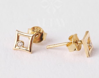 14K Gold Kite Stud Earrings, Helix Stud Earrings, Cz Diamond Gold Cartilage Stud, Minimalist Kite Piercing, Handmade Kite Stud, Gift For Her