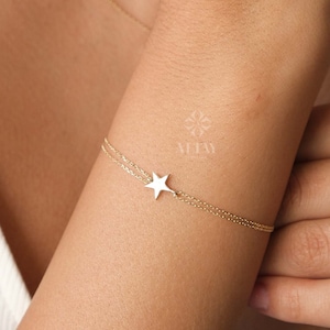 14K Gold Star Bracelet, Tiny Star Bracelet, Dainty Celestial Jewelry, Minimalist Star Charm Bracelet, Handmade Bracelet, Anniversary Gift