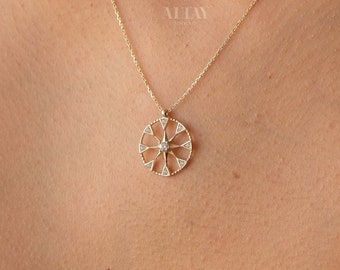 14K Gold Compass Necklace, Polaris Necklace, Travel Necklace, Personalized Compass, Custom North Star Pendant, Celestial Charm Necklace