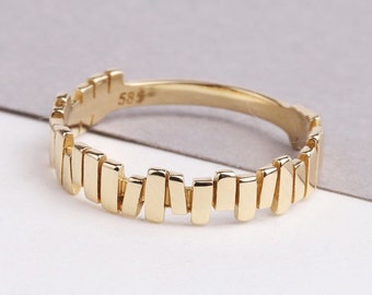 14K Solid Gold ZigZag Ring, Statement Ring, Tiny Sticks Ring, Unique Design, Minimalist, Gift For Her, Real Gold, Christmas Jewelry