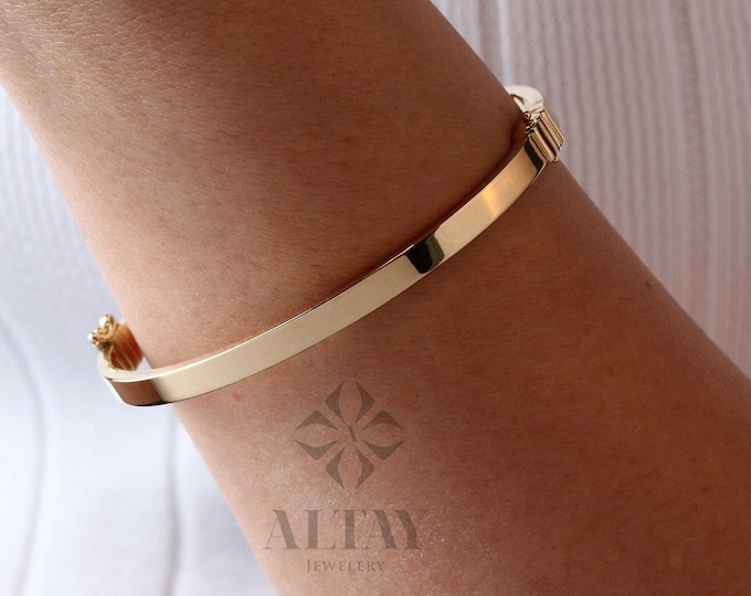 Featured listing image: 14K Gold Hinged Gold Bracelet, Custom Gold Bangle, 4mm 5mm 7mm Wide Bracelet, Personalized Gold Bangle, Stacking Gold Cuff, Engraved Bangle