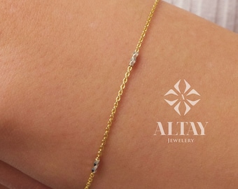 14K Gold Two Tone Chain Bracelet, Tube Chain Bracelet, Cylinder Long Tube Chain, Christening, Chunky Chain Rolo, Two-Tone Bracelet