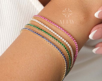 14K Gold Tennis Bracelet, 2mm Tennis Bracelet, Birthstone Tennis Bracelets, Custom Gemstone Bracelet, Personalized Men Women Gift