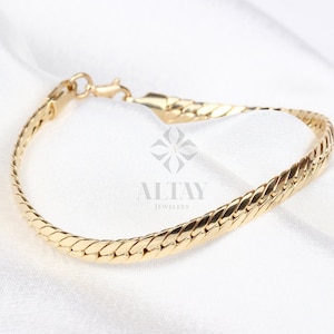14K Gold 5MM Cuban Chain Bracelet, Curb Chain Link Bracelet, Dainty Stacking Bracelet, Chunky Vintage Chain Anklet, Men Women Gold Bracelet