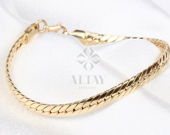 14K Gold 5MM Cuban Chain Bracelet, Curb Chain Link Bracelet, Dainty Stacking Bracelet, Chunky Vintage Chain Anklet, Men Women Gold Bracelet