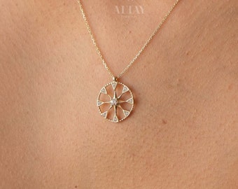 14K Gold Compass Necklace, Polaris Necklace, Travel Necklace, Personalized Compass, Custom North Star Pendant, Celestial Charm Necklace