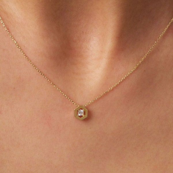 Lexington Mini White Rhodium Solitaire Necklace main image 1