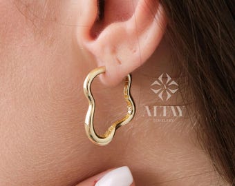 14K Gold Cloud Earrings, Hoop Cloud Earrings, Charm Hoops Huggie